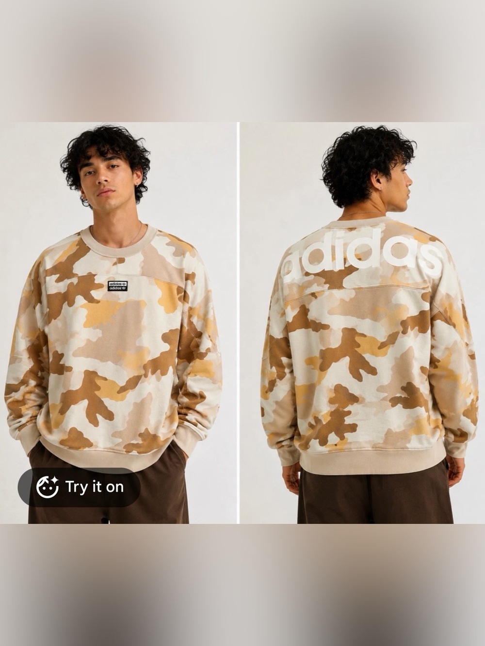 Adidas Men’s Desert Camo Crewneck Sweatshirt - Beige/Tan/Brown -Size S